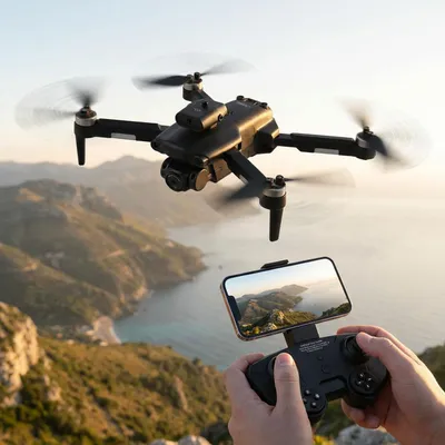 Produktbild von Faltbarer RC-WLAN-Quadrocopter mit HD-Kamera, Hinderniserkennung & Zusatz-Akku - Brushless Drohne C0 für Anfänger, 80m Reichweite, App