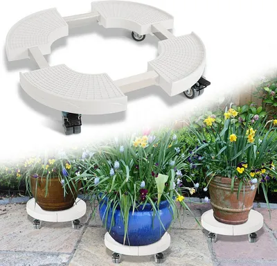 Produktbild von Faziango Pflanzenroller Rund, Rolluntersetzer Einstellbar Ø38-54cm, Tragkraft 200kg, Weiß Blumenroller mit 360° Drehbare Rädern