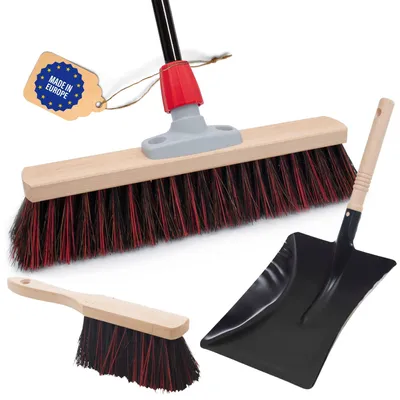 Obrázok produktu pre Novaliv metla na zametanie s násadou 40 cm Arenga-Elaston štetiny vrátane zametacej súpravy pozinkovaná s gumovým okrajom pozostávajúca z prachovky a ručnej kefy Ideálna záhradná metla Metla na terasu Metla na dvor Metla na stajňu