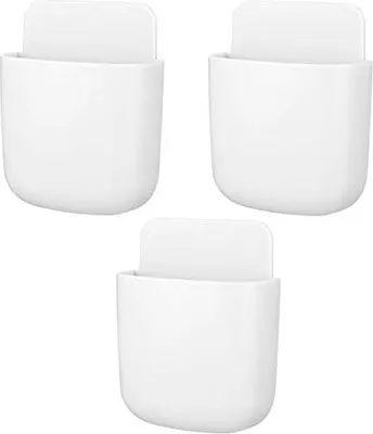 Produktbild von 3 Stück Fernbedienungshalter, Wandhalterung, Büro-Aufbewahrungsboxen, selbstklebend, Medien-Organizer für Nachttisch, Zuhause, Schlafzimmer, Stift, Tisch, Telefon, Fernseher (weiß)
