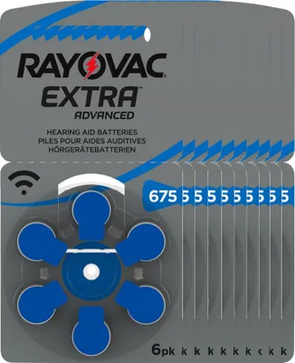 Image de 60x Rayovac Hearing Aid Battery Zinc Air, 675, 1.4V Extra Advanced 10x 6 Blister