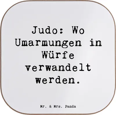 Produktbild von Mr. & Mrs. Panda Tassen Untersetzer Spruch Judo Umarmungen - Weiß - Geschenk, Holzuntersetzer, Teamsport, Humor, Tasse, Tischuntersetzer, Sport, Tassenuntersetzer