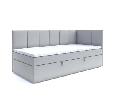 Produktbild von Boxspringbett POLA 80x200 cm, T25 Topper, Kinderbett, Jugendbett, Einzelbetten, Bett, Stauraum Polsterbett, Matratze H3, RECHTS (Hellgrau - Itaka 51)