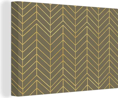 Produktbild von OneMillionCanvasses® - Leinwandbilder - 140x90 cm, Muster - Linie - Grün - Gold, Wandbilder Kunstdruck Wanddekoration