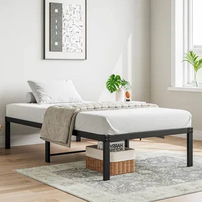 Produktbild von Flieks Jugendbett 90x200cm ohne Kopfteil, Klassisches Bett Metallbett mit Lattenrost, Kinderbett Eisenbett, Schwarz