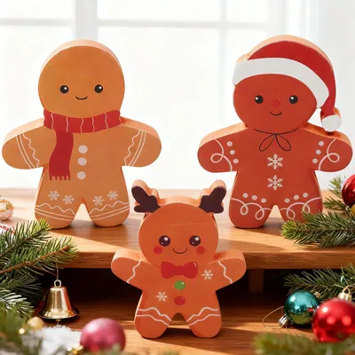 3 Holz-Lebkuchenmänner Weihnachtsdeko, Tischdeko, 25x15x1,5 cm