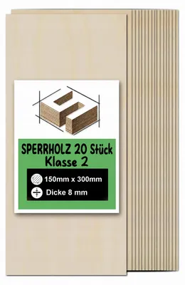 Produktbild von Rechteckige Birkensperrholzplatten zum Basteln und Bemalen – Lasergravur, CNC-Fräsen, Modellbau, Laubsägearbeiten, Brandmalerei und Decoupage – Klasse 2 – 15 × 30 cm (150 × 300 mm) – 8 mm – 20 Stück