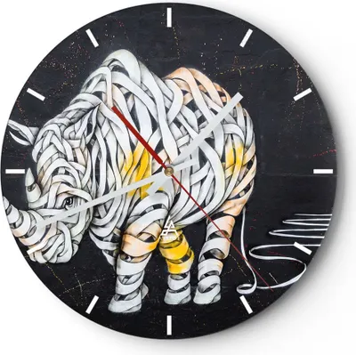 Produktbild von Wanduhr - Rund - Glasuhr - Nashorn modern - 30x30cm - Schleichendes Uhrwerk - Lautlos - zum Aufhängen bereit - Dekoration Modern - Wanddekoration aus Glas - C3AR30x30-3706