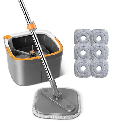 Spin-Mop-Set mit Eimer, 6 Mikrofaser-Pads, 360° Mopkopf