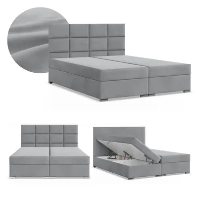 Produktbild von Boxspringbett 160x200 mit 2 Bettkästen, Kontinentales Bett mit Bonell Matratze, Polsterbett, Doppelbett mit Kopfteil, Samtstoff Grau, CALVI 160 x 200