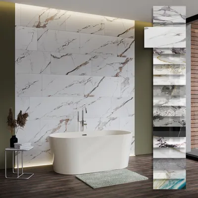 Produktbild von HEXIM Marmorplatten Optik 3 Stück 78x39cm SPC Kunststoff Innen & Außenbereich Granit Steinoptik - Duschrückwand Küchenrückwand wasserfestes Wandpaneel Bad weiß (0,91m² 2002) A-Serie