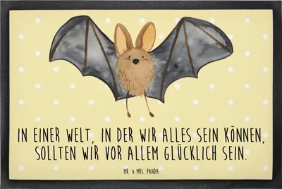 Produktbild von Mr. & Mrs. Panda fußmatte Fledermaus Flügel 60 x 90 cm - Gelb Pastell - Geschenk, Gummimatte, Schmutzmatte, Eingangsteppich, Bodenvorleger, Lustige Sprüche