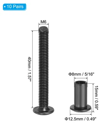 Produktbild von 10 Stš¹ck M6x40mm Sechskant Verbindungsschraube mit Hš¹lsenschrauben Hš¹lsenmutter, Kohlenstoffstahl Verbindungsschrauben Set fš¹r Holzbretter Schrank M?bel, Schwarz M?belschrauben