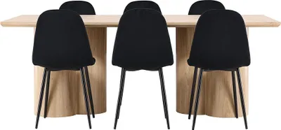 Image de Olivia ensemble pour salle à manger table 100x210cm et 6 chaises velours naturel.