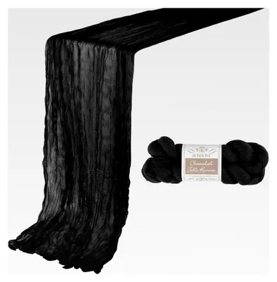 Produktbild von 1 Stück Schwarzes Seihtuch Tischläufer, 90x300 cm Boho-Gaze Käsetuch Tischläufer für Hochzeitsdekoration, Geburtstagsfeiern, Babypartys und Weihnachtsfeiern