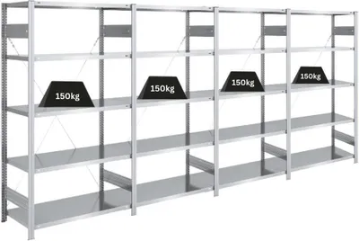 Produktbild von Schwerlastregal SILVER MAMBA  Germany | HxBxT 200x400x50cm | 5 Ebenen je 150kg Fachlast | Verzinkt