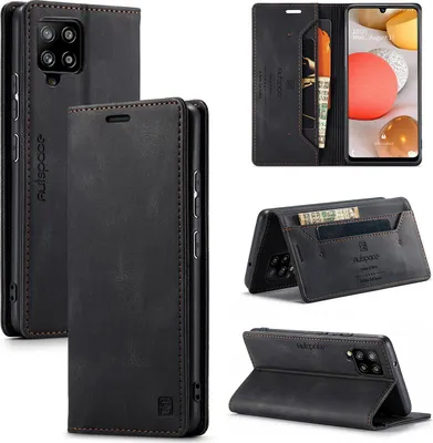 Produktbild von Samsung Galaxy A42 5G Brieftasche Hülle, Retro Kunstledertasche Stand Schutzhülle für Samsung Galaxy A42 5G Schwarz