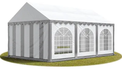 Produktbild von TOOLPORT Festzelt Partyzelt 4x6 m PREMIUM, hochwertige PVC Plane 750 N in grau-weiß 100% wasserdicht mit Bodenrahmen