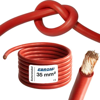 Produktbild von EBROM Batteriekabel hochflexibel Hi-Flex (Hi Flex) 35mm2 Kabel – Meterware ROT - sehr biegsam – Mantel aus PVC (70 ± 5 Shore) – 99,9 % OFC Kupfer 35 mm² - als Starterkabel, Ladekabel oder ähnliches