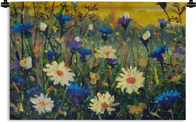 Produktbild von MuchoWow® Wandteppich Wandbehang Ölfarbe - Blumen - Malerei 90x60 cm Tapisserie Dekoration Wandtuch - Wandskulpturen - Bildteppich