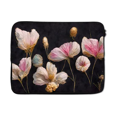 Produktbild von MuchoWow® Laptop Hülle 17 Zoll Laptoptasche Blumen - Pflanzen - Rosa - Schwarz - Zipper - Schutzabdeckung