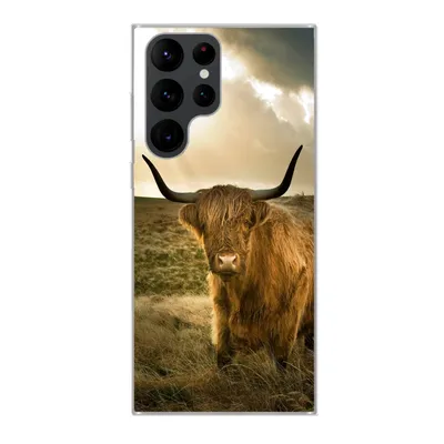 Produktbild von MuchoWow® Handyhülle Schutzhülle Hülle für Samsung Galaxy S22 Ultra Schottischer Hochländer - Sonne - Tiere Silikon Softcase Handy Hülle - Abbildung