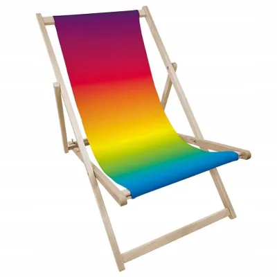 Produktbild von Liegestuhl klappbar aus Holz mit Regenbogen-Motiv – Klappstuhl Klappliege Sonnenstuhl Strandstuhl Gartenliege