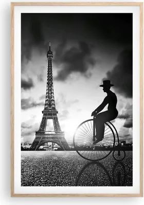 Produktbild von Gerahmtes Poster - Rahmen in heller Eiche - Paris Gentleman Fahrrad - 61x91,5 cm - Wand Bild - Wanddeko - Wandbilder - Wandposter - Bilderrahmen - Bilder - Kunstdruck - Wandbild - P2NPA61x91-4204