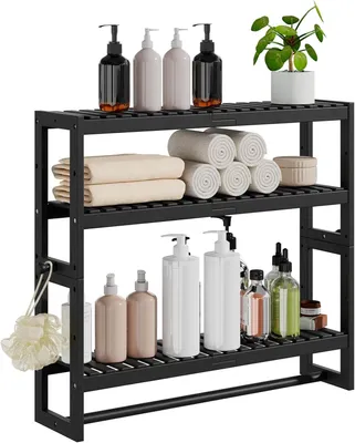 Image de Étagère de salle de bain, 3 niveaux, réglable, en bambou et en métal, pour WC