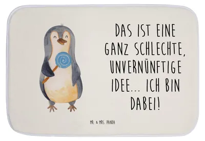 Produktbild von Mr. & Mrs. Panda Badteppich Pinguin Lolli - Weiß - Geschenk, Badezimmerteppich, Gauner, Süßigkeiten, Spruch, Badezimmer Matte, badezimmermatte, Badvorleger, Badematte