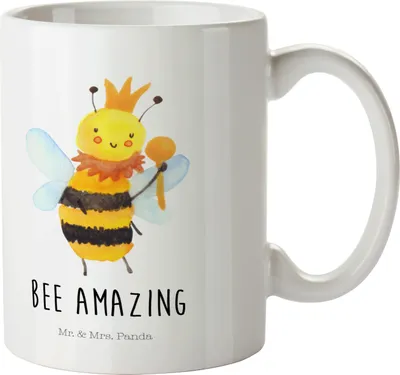Produktbild von Mr. & Mrs. Panda Trinklernbecher Biene König - Weiß - Geschenk, Camping Tasse, Campingbecher, Mehrwegbecher, Hummel, Plastikbecher, Pott