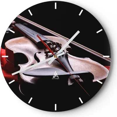 Produktbild von Wanduhr - Rund - Glasuhr - Violine Harmonie Instrument Musik - 40x40cm - Schleichendes Uhrwerk - Lautlos - zum Aufhängen bereit - Dekoration Modern - Wanddekoration aus Glas - C3AR40x40-2183