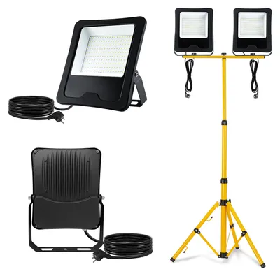Produktbild von LILIIN 2x200W LED Arbeitsleuchte Kaltweiß mit Stativ und 3m Kabel, Flutstrahler für Garage, Baustelle und Sportplatz