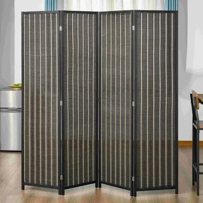 Produktbild von SUGIFT Raumteiler Sichtschutz, Paravent faltbar Kiefernholz Bambus, Trennwand klappbar, Braun  |  9 Scharniere  |  4 Paneele  |  180 x 180 cm