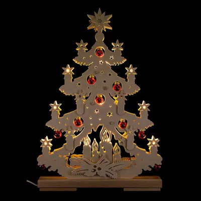 Produktbild von Lichterspitze Tanne mit roten Baumkugeln (32x44cm) von RATAGS Holzdesign