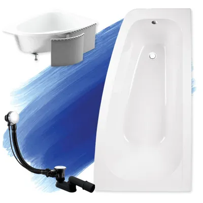 Zdjęcie produktu dla Wanna Akrylowa Zestaw 4w1 Asymetryczna 150x80 Prawa Biała + Zabudowa Styropianowa, Nowoczesny Premium Syfon i Nogi (stelaż) w komplecie | BADLAND LUNA