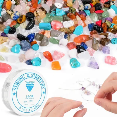 Image de Jeu de perles en pierre naturelle, 420 pièces, avec trous, idéal pour la fabrication de bijoux, comprenant un fil élastique de 0,6 mm