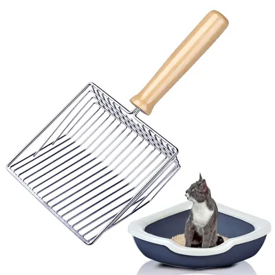 Produktbild von Katzenstreuschaufel Katzenschaufel Katzenklo-Schaufel - 28 cm - 7 mm Lochabstand - Edelstahl mit Holzgriff - Antirutsch-Griff - Für Katzentoilette
