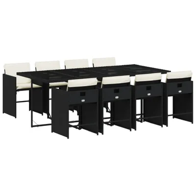 Produktbild von vidaXL 9-tlg. Garten-Essgruppe mit Kissen Schwarz Poly Rattan