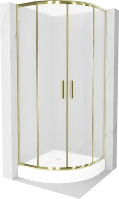 Produktbild von Mexen Rio halbrunde Duschkabine 90 x 90 cm, Frost, Gold + Duschwanne Rio, Weiß - 863-090-090-50-30-4710