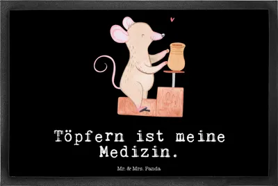 Produktbild von Mr. & Mrs. Panda Gummi-Fußmatte Maus Töpfern 40 x 60 cm - Schwarz - Geschenk, Töpferei, Schmutzfangmatte, Eingangsmatte, Schmutzmatte, Töpferkurs, Fussmatte, fußmatte