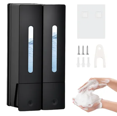 Image de Distributeur de savon mural sans perçage - 400 ml, noir, avec 2 compartiments