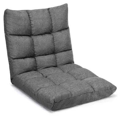 Produktbild von Klappbarer Bodenstuhl, verstellbarer Bodensessel mit gepolsterter Rückenlehne, Meditationsstuhl mit Sitzkissen für Wohnzimmer und Schlafzimmer in Dunkelgrau