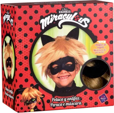 Produktbild von Cat Noir™-Perücke und Maske für Kinder Miraculous™ blond
