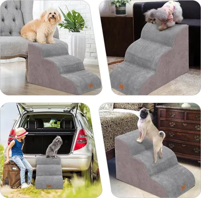 Produktbild von Hondentrap - Hondentrapje 3 Stufen 40 cm hoch abnehmbar waschbar weiche fallende Haustierleiter aus Schaumstoff rutschfest - kleine Hunde Katzentreppe für Bett Sofa AUT