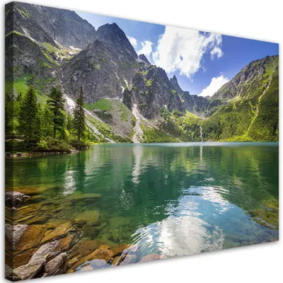 Produktbild von Leinwandbild Bergsee Bäume Natur 100x70 Feeby Grün bild für die wand bereit zum aufhängen