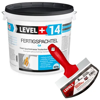 Obrázek produktu pro Sada pro vyrovnávání stěn a stropů Spárování desek G/K Hotová polymerní bílá spárovací hmota LEVEL+14 20KG + kbelík Level5.