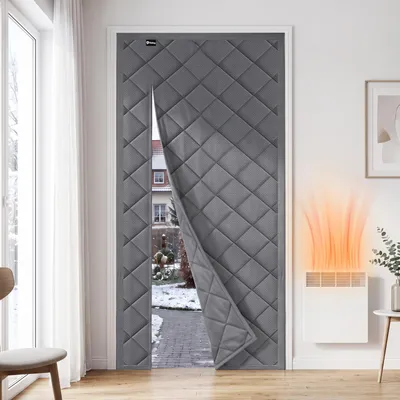 Thermo-Türvorhang mit Magneten, seitliche Öffnung, 90x210 cm, Grau