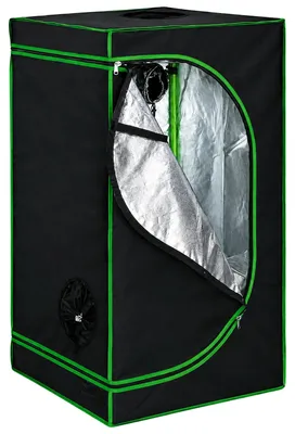 Produktbild von Growbox Zuchtzelt Indoor lichtdicht aus Oxford 600D, innen reflektierend, großer Fronteingang, 60x60x180 cm, Schwarz