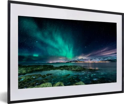 Produktbild von MuchoWow® MuchoWow® Gerahmtes Poster Nordlichter - See - Norwegen 60x40 cm - Poster mit zchwarzem Bilderrahmen - Schlafzimmer - Plakat in Rahmen - Drucken